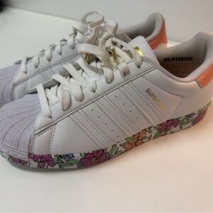 Adidas Women's White and Pink Floral Sneakers